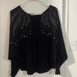 Black Top with Pearl and Rhinestone Embellishments